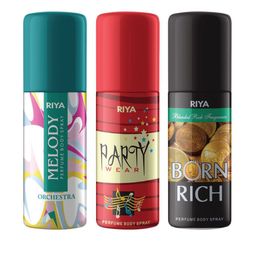 RIYA Melody Party Wear Born Rich Set Of 3 Deodorant Body Spray-40ml Each-58