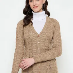 CREATIVE LINE Women V-Neck Woollen Cardigan-image-76