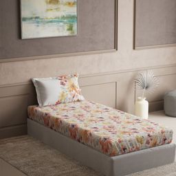 DDecor White & Orange 144 TC Single Bedsheet with 1 Pillow Covers-picture-15