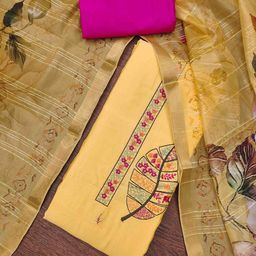 KIMISHA Floral Embroidered Sequinned Cotton Silk Unstitched Dress Material-image-94