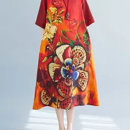 JC Mode Printed Short Sleeves A-Line Midi Dress-image-14