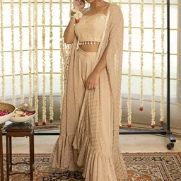 KOVET Printed Top With Palazzo & Kaftan Jacket Set-picture-6