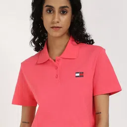 Tommy Hilfiger Women Solid Polo Collar Cotton Boxy T-shirt-image-29