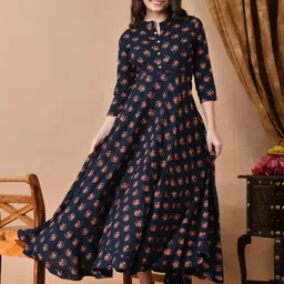 Jaipurite Floral Printed Mandarin Collar Anarkali Kurta-27