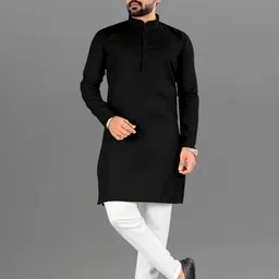 Men Solid Straight Kurta (Black)-image-33