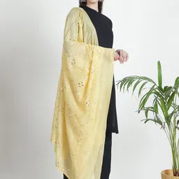 LOOM LEGACY Floral Embroidered Sequinned Chiffon Dupatta image 3