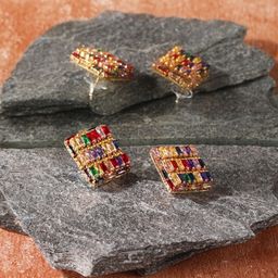 StyleCast Gold-Plated Rhinestone Studded Square Shaped Studs-image-69