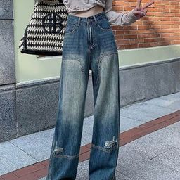 StyleCast Women Wide Leg High-Rise Low Distress Light Fade Denim Jeans-image-99