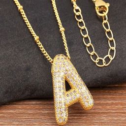 VIEN Stainless Steel 18K Gold-Plated Zircon-Studded A Letter Pendant With Chain-image-36
