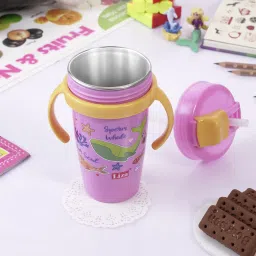nabhya 2pc Multi Cartoon Design Sipper Bottle For Kids With Straw & Side Handle 360ML image 3