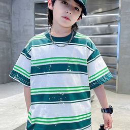 INCLUD Boys Striped Printed Round Neck Raglan Sleeves Multi or Variegate Stripes T-Shirt-picture-14