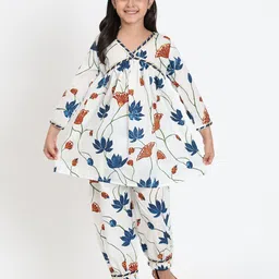 Maaesa Girls Floral Printed Regular Pure Cotton A-Line Kurti with Salwar-picture-12