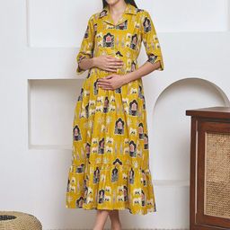 Frempy Floral Print Organic Cotton Maternity A-Line Maxi Dress-picture-44