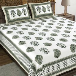 Myntra Elegant Homes Green Ethnic Motifs 210 TC Breathable Cotton King Bedsheet Set-image-37