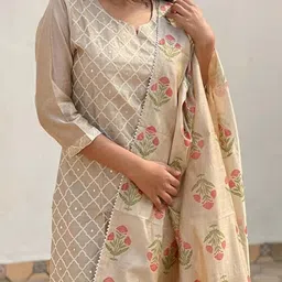 GoSriKi Women Ethnic Motifs Embroidered Regular Thread Work Kurta with Trousers & With Dupatta image 2