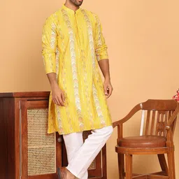 Jompers Geometric Embroidered Mandarin Collar Thread Work Straight Kurta With Pyjamas-image-24