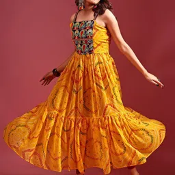 KALINI Women Bandhani Patchwork Georgette Anarkali Kurta-picture-55