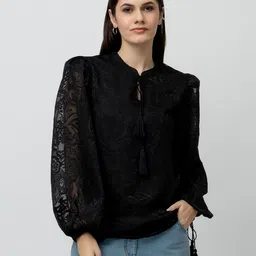 7OUNCE Women Self Design Blouson Longline Top-image-96