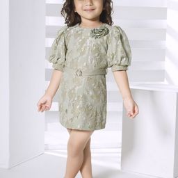 Peppermint Girls Puff Sleeve Self Design Sheath Dress-image-63