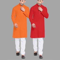 VS MALL Red Cotton Blend Kurta Sets-image-66