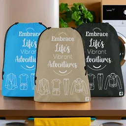 Aura Blue & Black 3 Pieces Printed Foldable Water Resistant Multi-Utility Laundry Bags-9