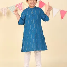 Fabindia Boys Abstract Printed Hand Block Mandarin Collar Cotton Straight Kurta-40