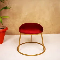 Decoghar Red & Brown Upholstered Round Shaped Metallic Stool-15