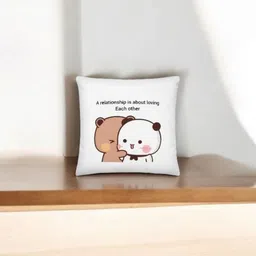 Anikmart White & Brown Printed Square Shaped Pre-Filled Cushion-16