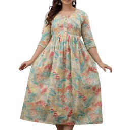 ANUOM Floral Printed Maternity Fit & Flare Midi Dress-42
