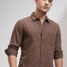 HIGHLANDER Men Spread Collar Textured Cotton Casual Shirt-image-56