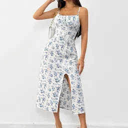 DressBerry Floral Printed A-Line Midi Dress-image-88