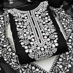 Blissta Floral Embroidered Thread Work Chanderi Cotton Unstitched Dress Material-picture-20