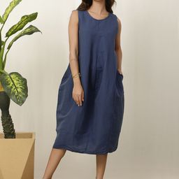 NAVIYATA Women Round Neck A-Line Midi Dress-image-6