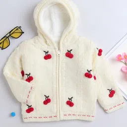 Yellow Apple Girls Reversible Woollen Hooded Front-Open Sweater-picture-3