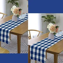 Lushomes Blue & White Checked Rectangular Table Runner image 5