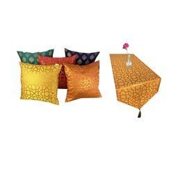 Pink Parrot Jacquard Table Runner with Cushion Covers-image-13