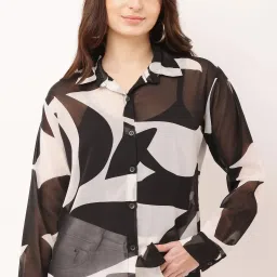 Women Regular Fit Self Design Spread Collar Casual Shirt-image-4