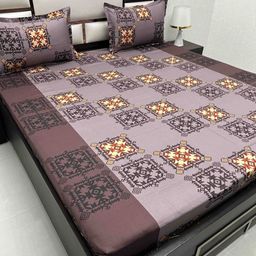 Pure Decor Brown & Yellow Ethnic Motifs 300 TC Queen Bedsheet with 2 Pillow Covers-image-13