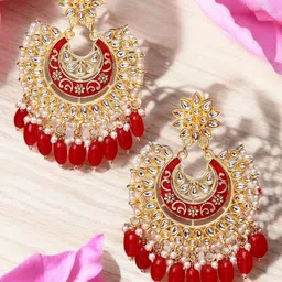 Anouk Artificial Stones Studded and Beaded Meenakari Crescent Shaped Chandbalis-8