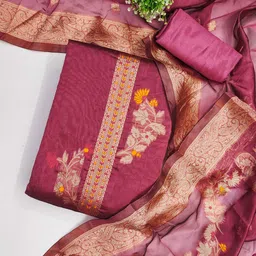 SHADOW & SAINING Floral Woven Design Zari Unstitched Dress Material-picture-29