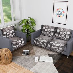 Kuber Industries Grey & White 6 Pieces Printed 3-Seater Velvet Sofa Cover-67
