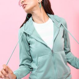 Mast & Harbour Women Cotton Fleece Solid Hooded Sweatshirt-image-7