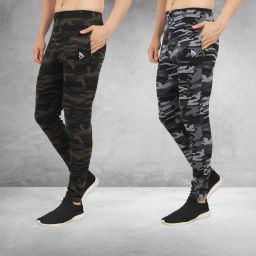 Pack of 2 Men Animal Print Silver, Green Track Pants-image-4