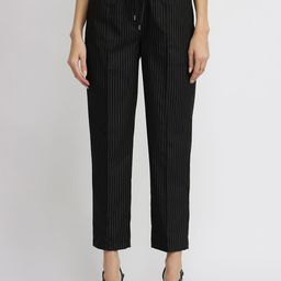 FableStreet Women Black Striped Pull-On Straight Fit Trousers-image-15