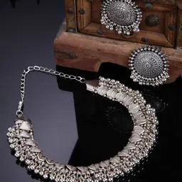 Shining Diva Silver-Plated Oxidised Jewellery Set-image-44