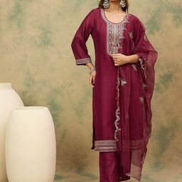 Varanga Yoke Design Ethnic Motifs Straight Kurta With Trousers & Dupatta-picture-0
