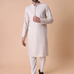 MAAHI FABS Men Solid Embroidered Cotton Kurta with Trousers-picture-0