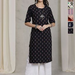 7Threads Selection Of 6 Geometric Printed Round Neck Straight Kurtas-image-65