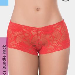 LoveAasan Women Pack of 2 Red & Turquoise Blue Lace Boyshorts Panty-picture-36