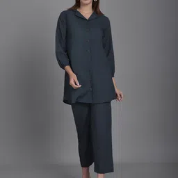 CORSICA Cotton Collared Neck Long Sleeve Shirt With Trouser Co-Ords-image-63